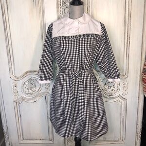 Vintage Homemade Black and White Gingham Plaid Mid sleeve Dress S/Medium